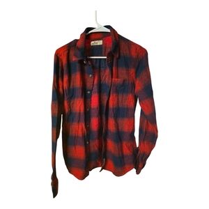 Hollister Red and Navy Plaid Casual Button-Down Shirt